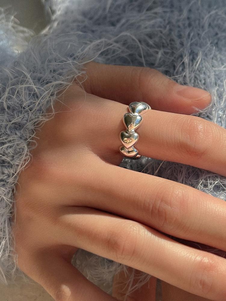 실버925 스모어 볼드 통통 오픈링 하트 반지 2colors