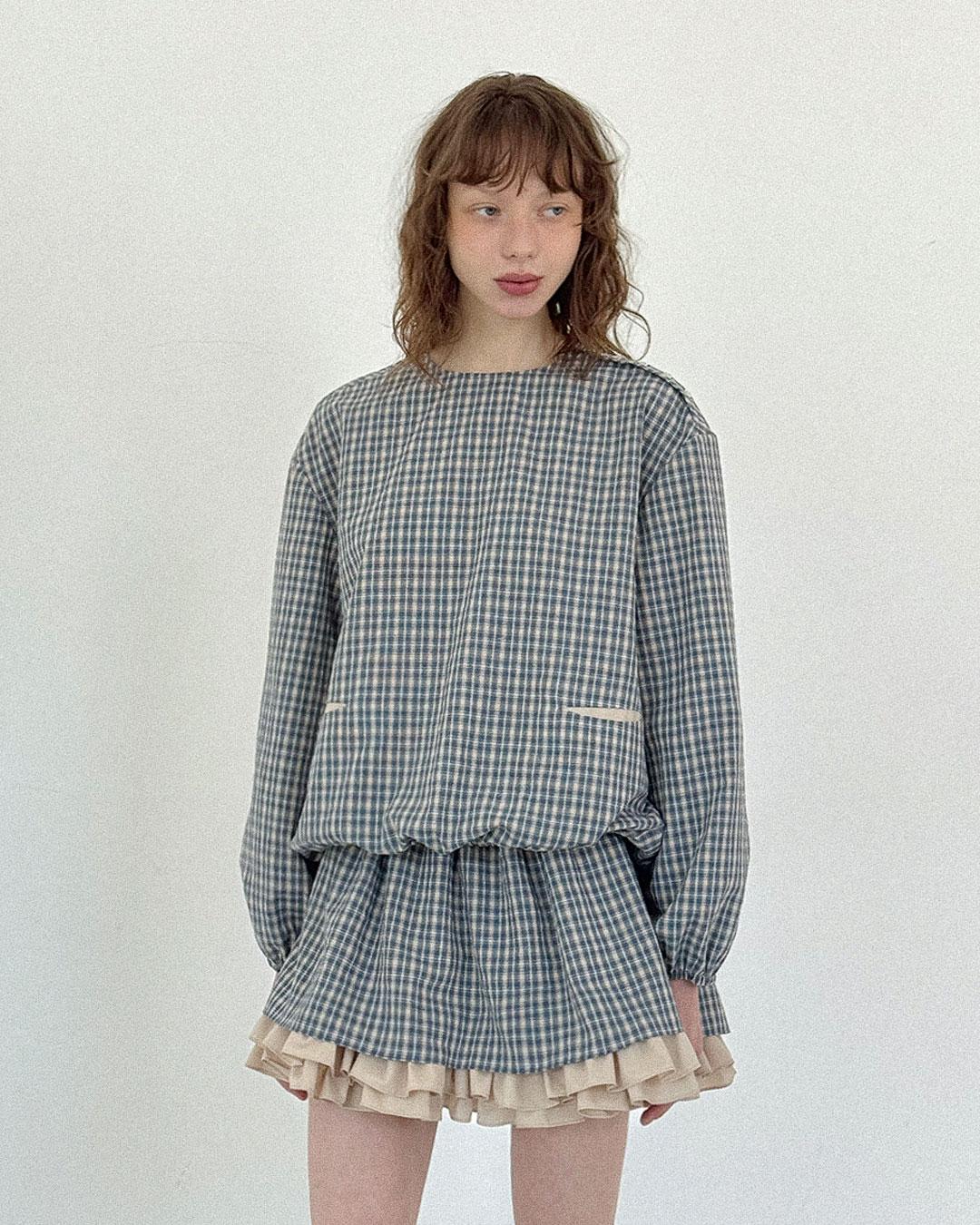 [2차] [Exclusive] flétta Balloon Check Blouse