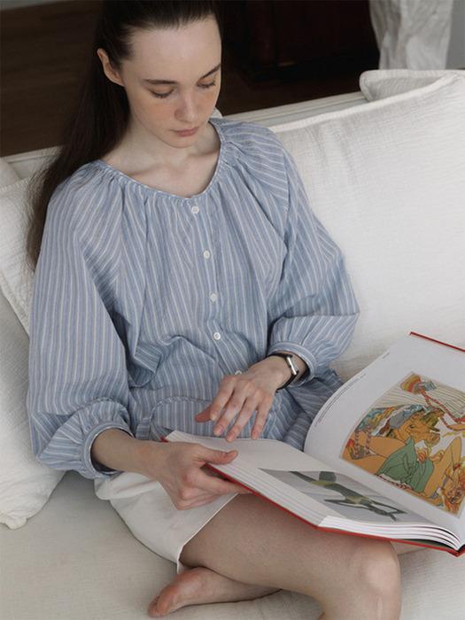[단독] Lottie shirring blouse (Pale blue stripe)