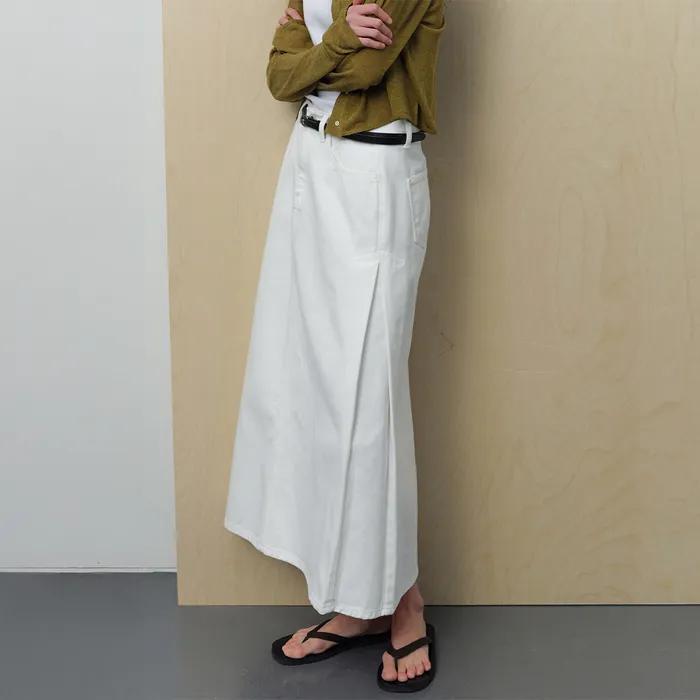 Trigger Pleated Denim Long Skirt - Off White