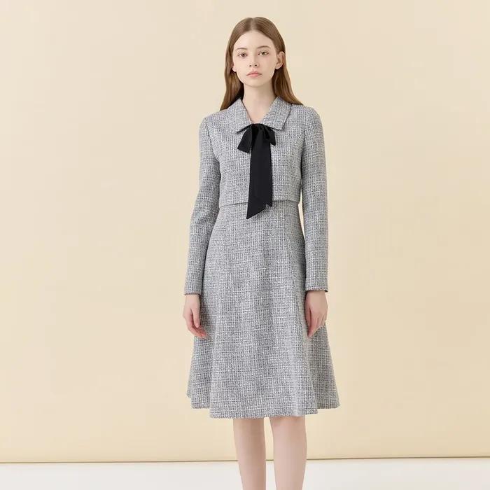 [라인어디션]배색 리본타이 플레어 원피스 NGOPOL9900