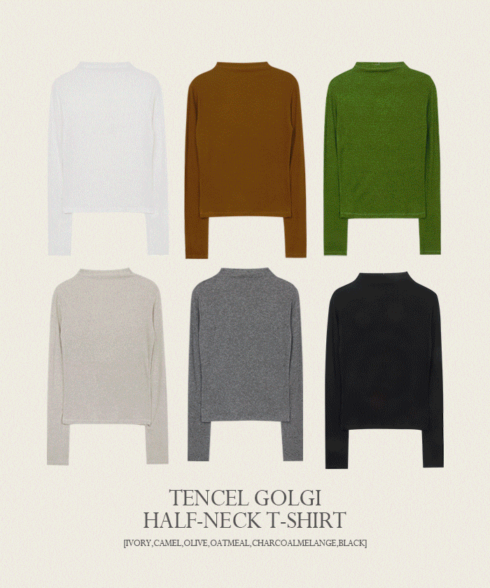 모코블링 [MADE/오늘출발&무배]텐셀 골지 반폴라 티셔츠 #텐셀티 #골지티 #시스루티 #목폴라티 #티셔츠 #이너티 #가을티셔츠 #가을상의 #여리핏 #기본템 #하객룩 #출근룩