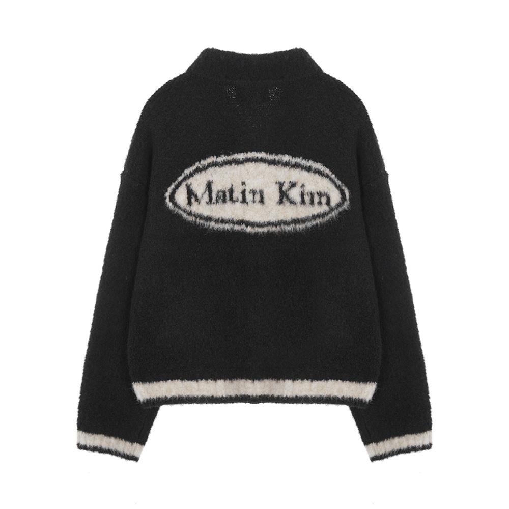 MATIN DOWNY COLLAR KNIT CARDIGAN IN BLACK