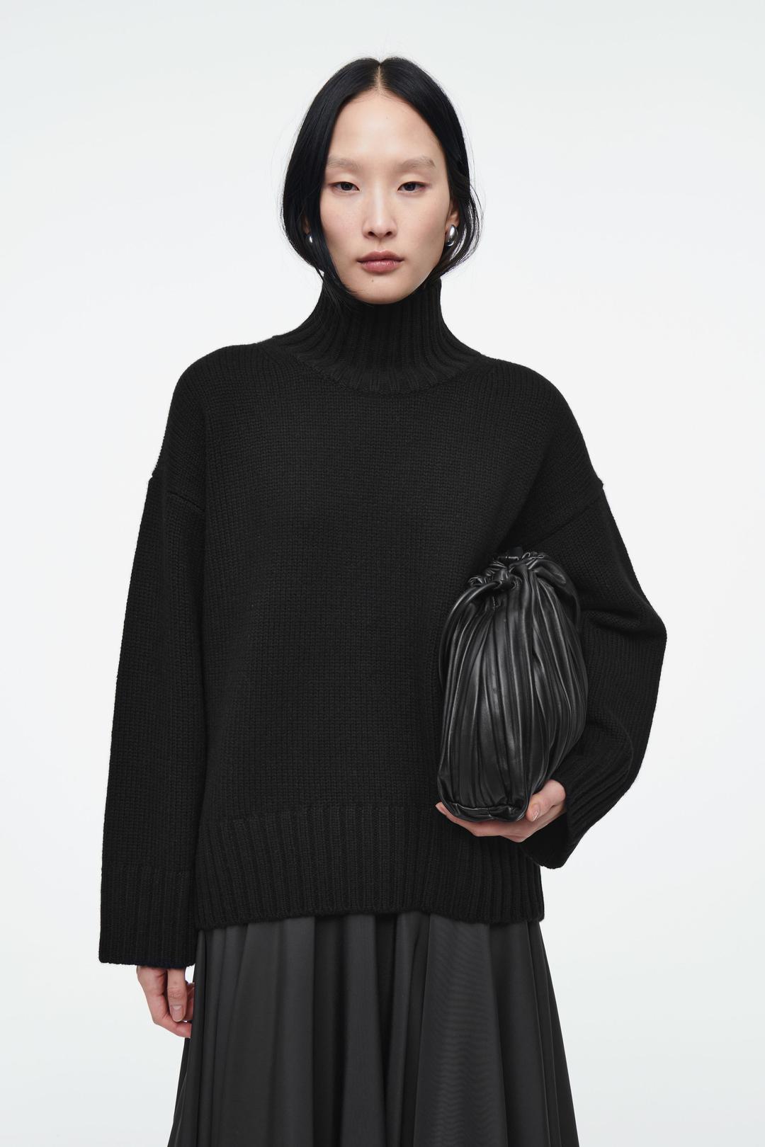 PULL À COL ROULÉ EN PUR CACHEMIRE ÉPAIS - NOIR