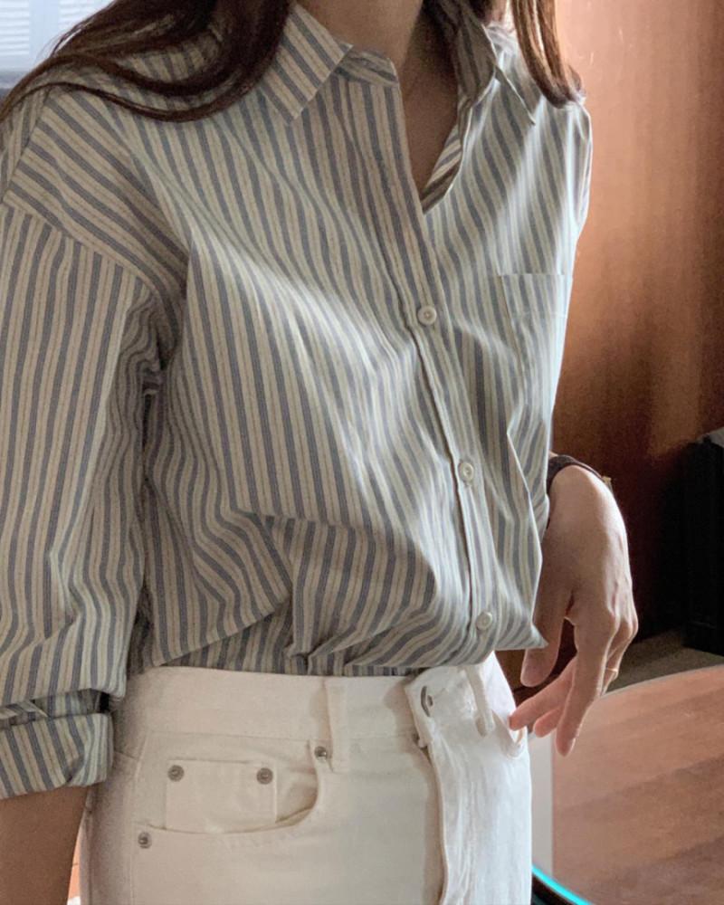 버베인 오베르 스트라이프 셔츠 : 밀키웨이브