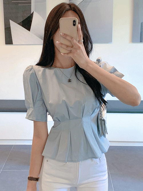 [하객룩] 뒷리본 셔링 반팔블라우스, 반팔셔츠 T#YW8028