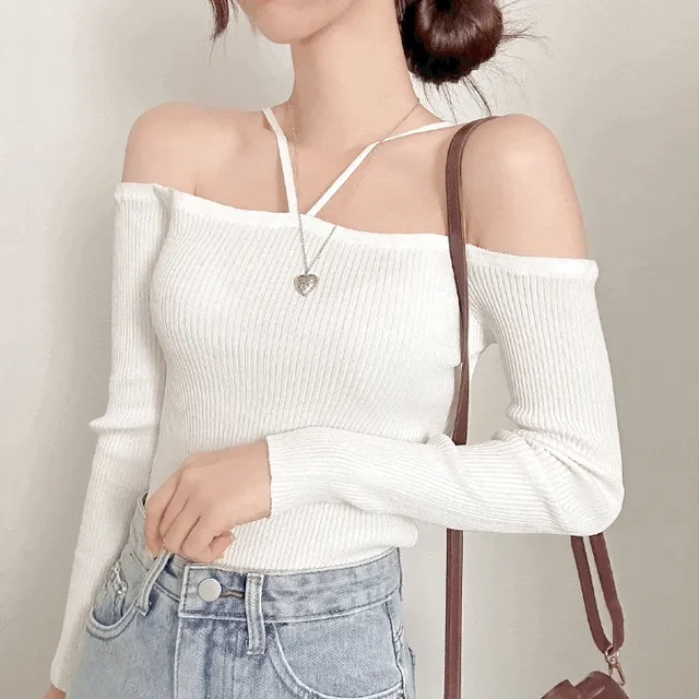 💗최저가 할인중💗 [2color] 홀터넥 오프숄더 골지티