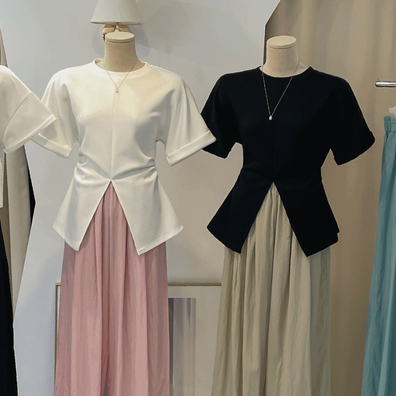 [자체제작/당일출고] 가듀 셔링 트임 티셔츠