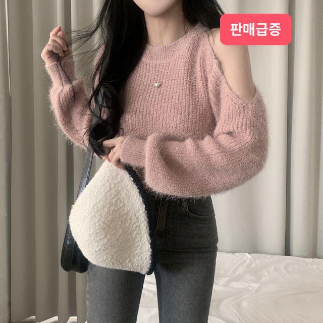 [연말룩/여신템!] 벨라 앙고라 모헤어 트임 긴팔니트_슈가파우더