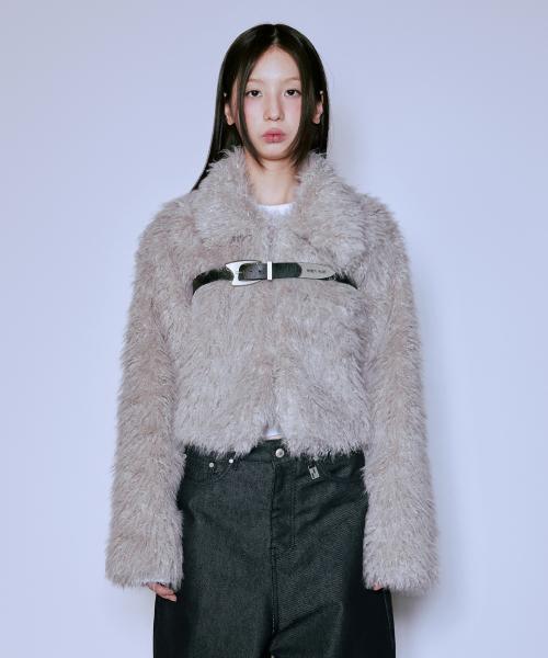 BELTED FUR JACKET_GREY
