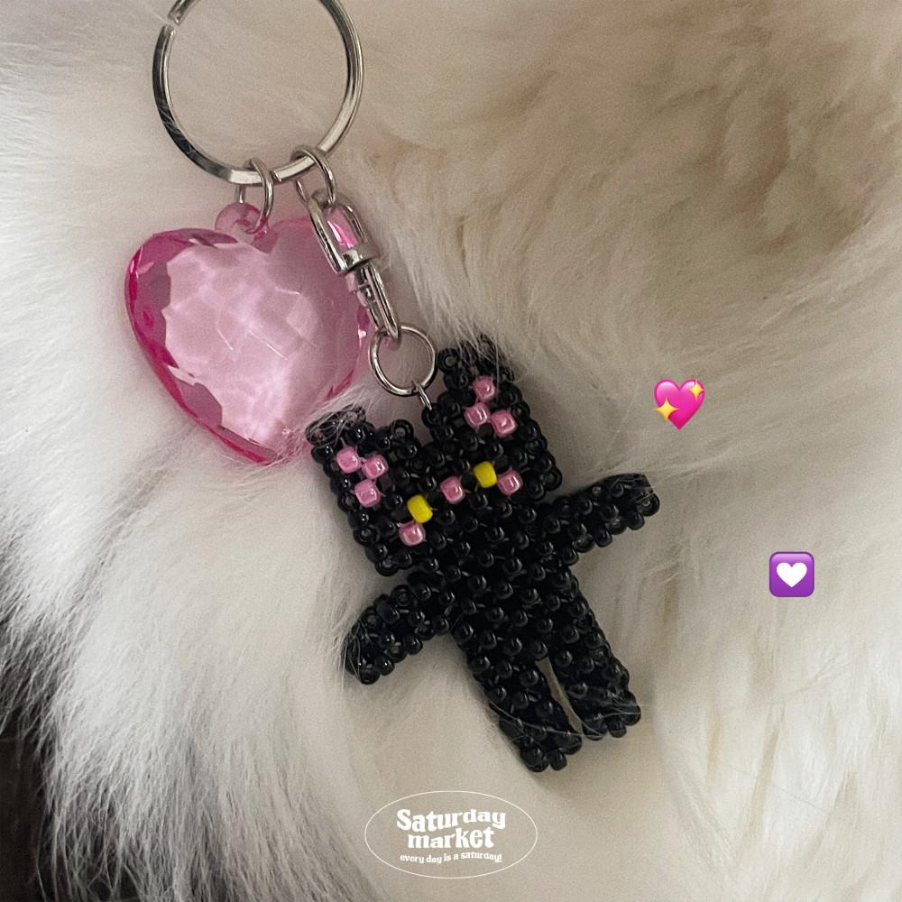 블랙 네모네모 고먐미 비즈 키링 (saema)