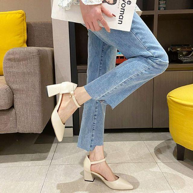 더구두 스트랩 통굽 미들힐 펌프스 스틸레토 샌들 힐-3215