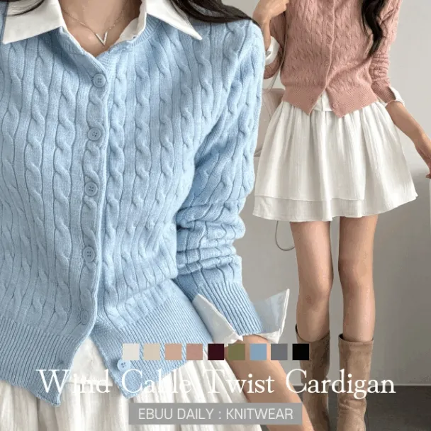 국내/퀄리티보장❣️] 꽈배기 라운드 케이블 기본 세미크롭 긴팔 겨울가디건 - 9color