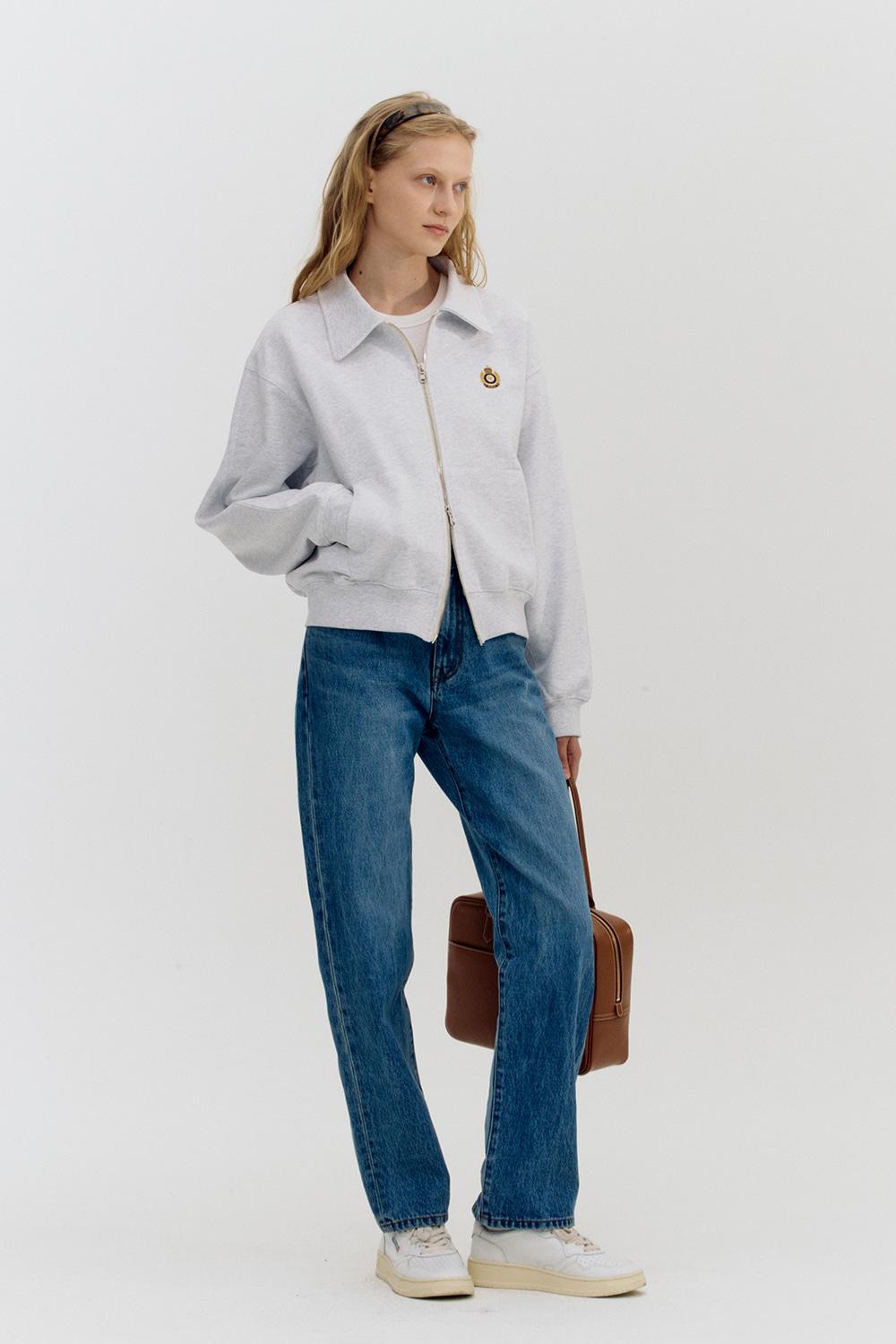 UNISEX CREST LOGO COLLAR ZIP-UP BLOUSON LIGHT MELANGE GREY