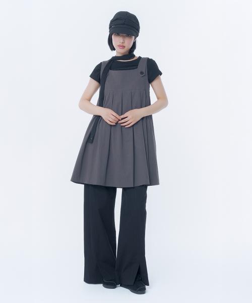 Pleats button doll dress CHARCOAL