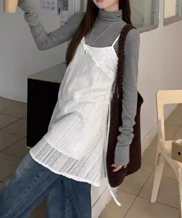 데온 사선 프릴 레이스 슬리브리스 뷔스티에 나시 미니원피스