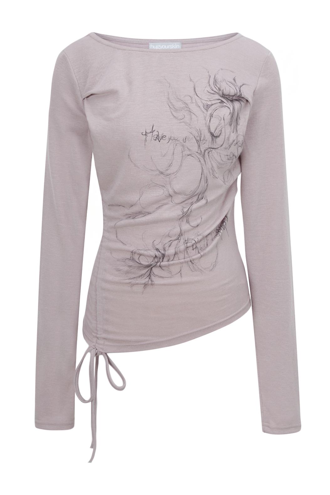 Boat neck shirring T (Ash pink)