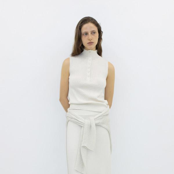 COTTON STRING KNIT LONG SKIRT - MILK