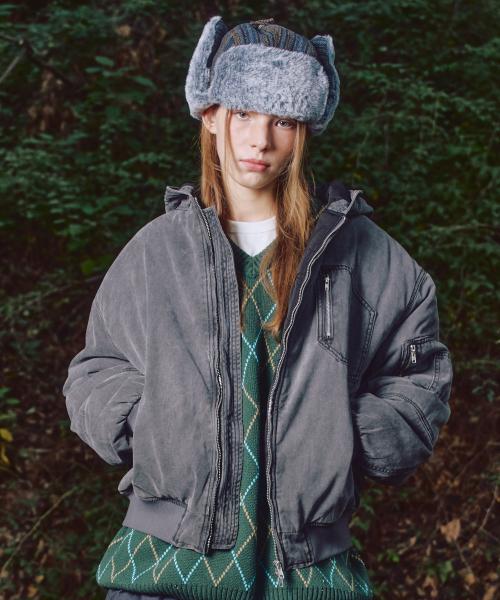 XJ130 크루드 워싱 후드 봄버 자켓 (GRAY)