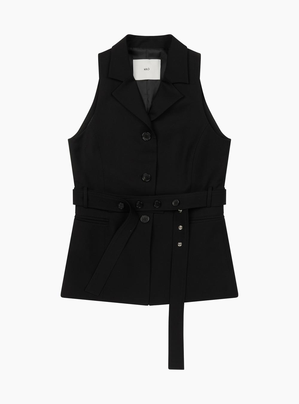 BELTED HALTER VEST (BLACK)