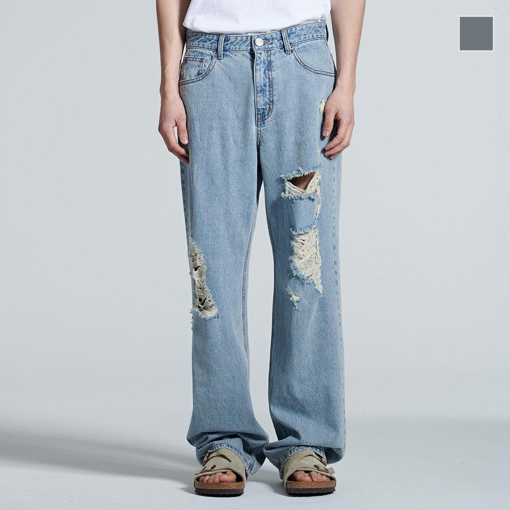 스톤워싱데미지와이드데님 STONE WASHING DAMAGE WIDE FIT DENIM