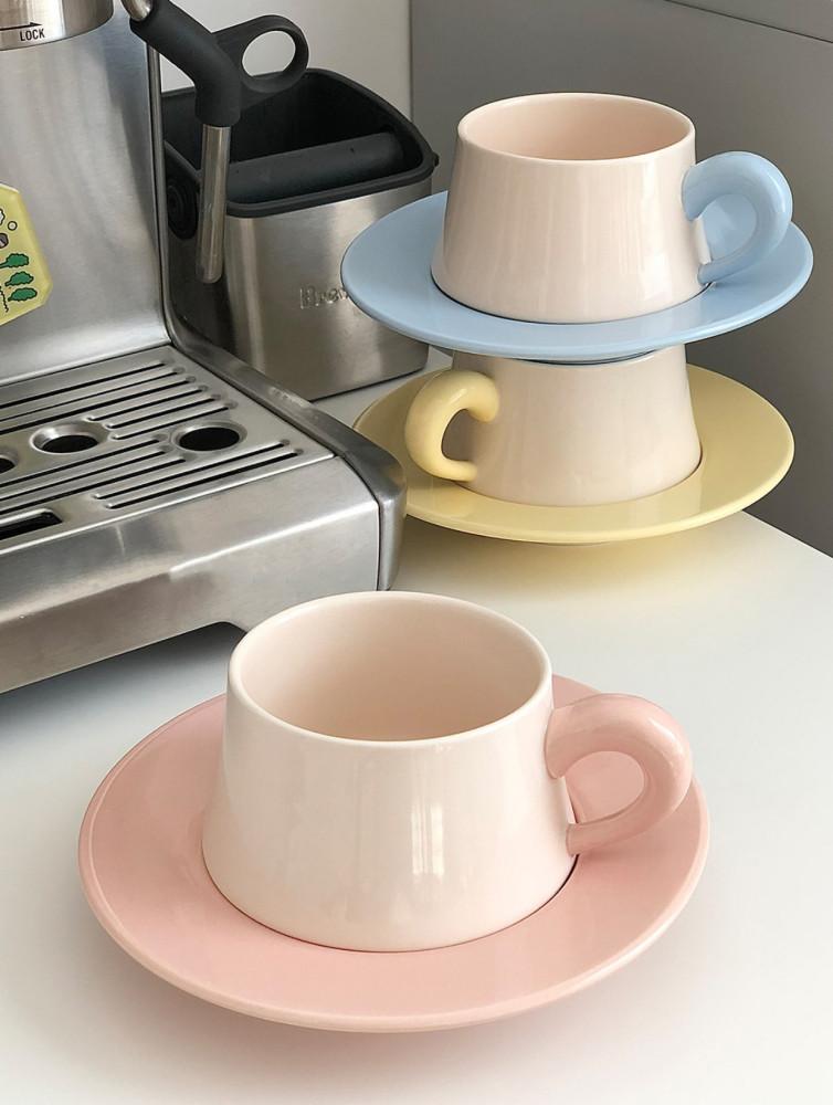 [모모피너츠] 파스텔 뭉툭 뚱 머그컵 소서세트 홈카페 컵 선물 학교 직딩 사무실 머그