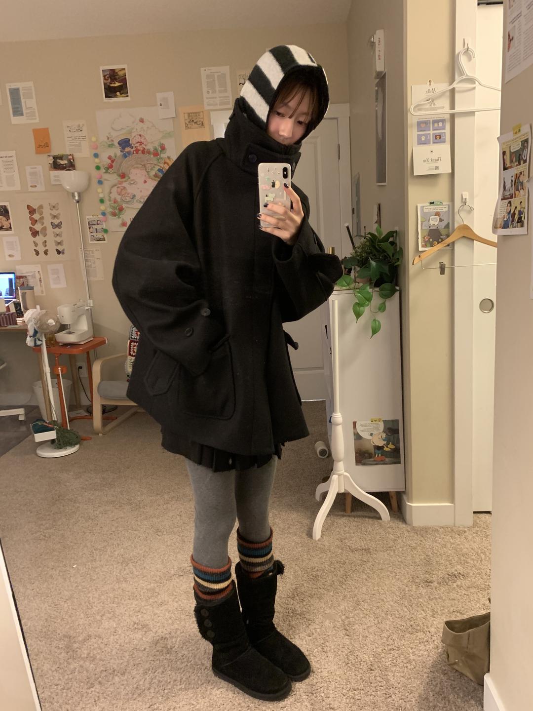 wool high-neck half coat