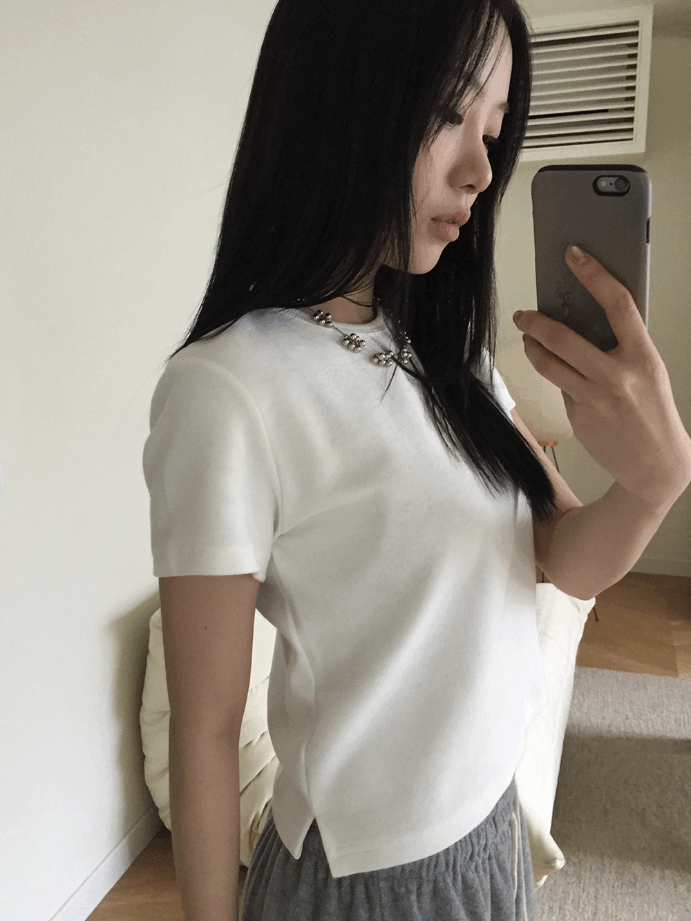 탈리아 트임 크롭 하프티셔츠 (5c)