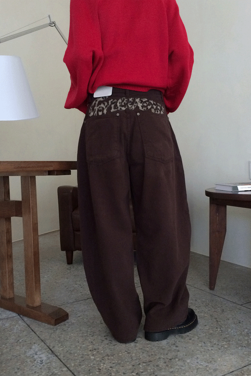 (기모)홈스 호피 벌룬 와이드팬츠