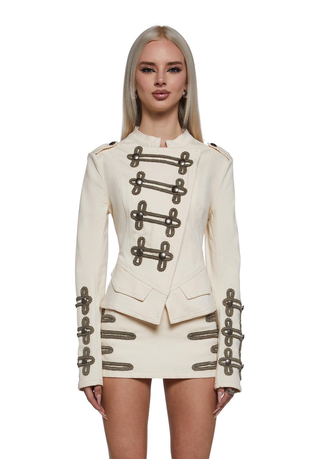 Military Parade Twill Jacket - White - WHITE / XX-SMALL