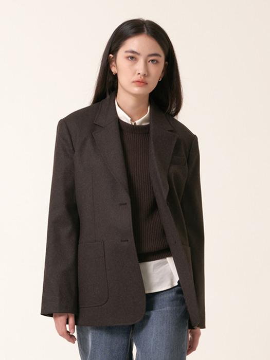 Wool flannel 2 button jacket - Brown