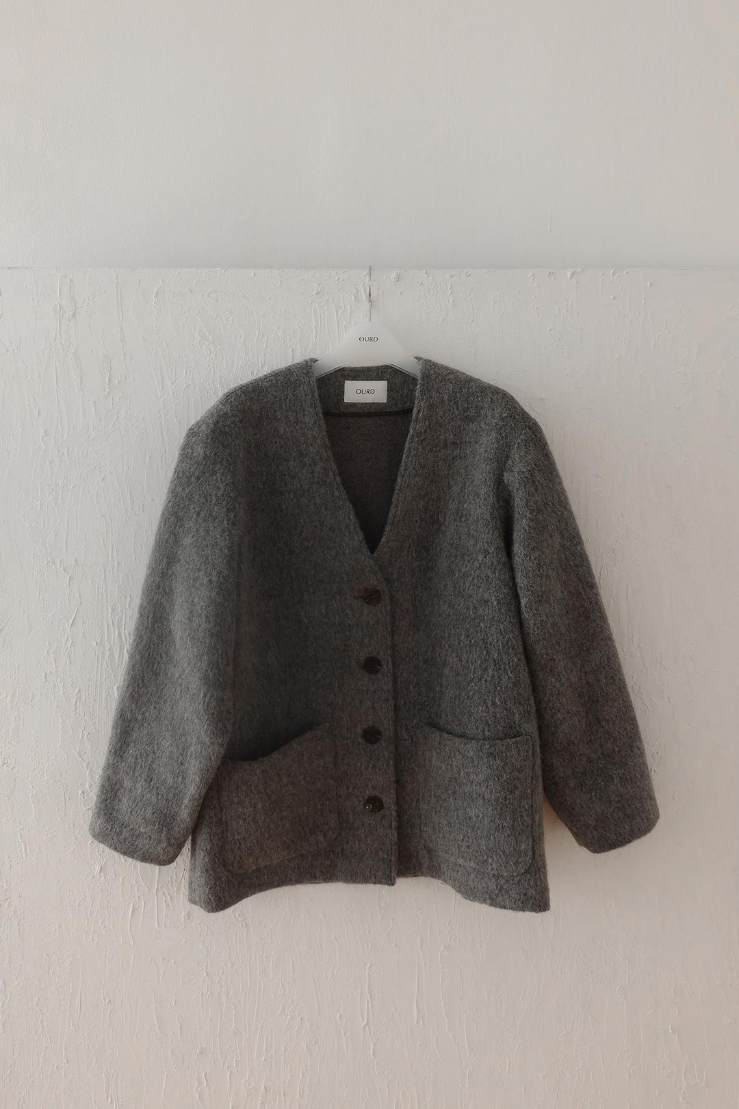 2ND_MERINO WOOL COLLARLESS COAT - GREY