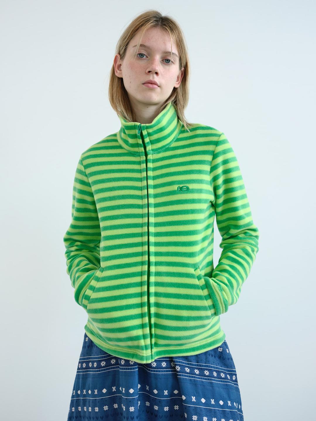 스트라이프 플리스 집업 (Green)