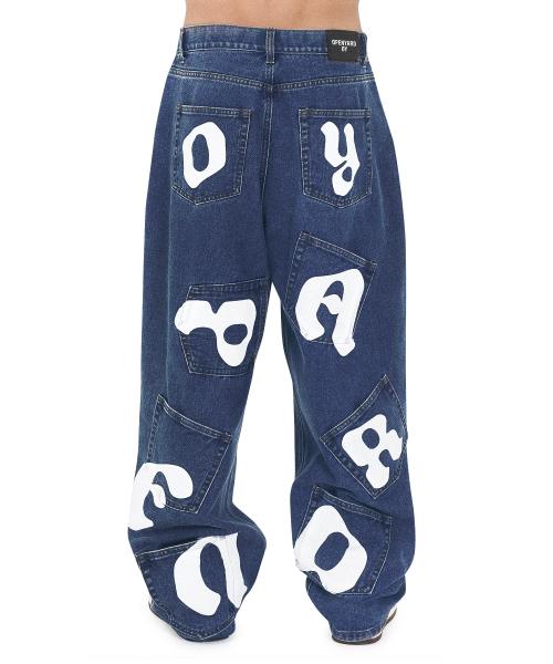 LOGO EIGHT POCKET DENIM BAGGY PANTS - WASHED BLUE