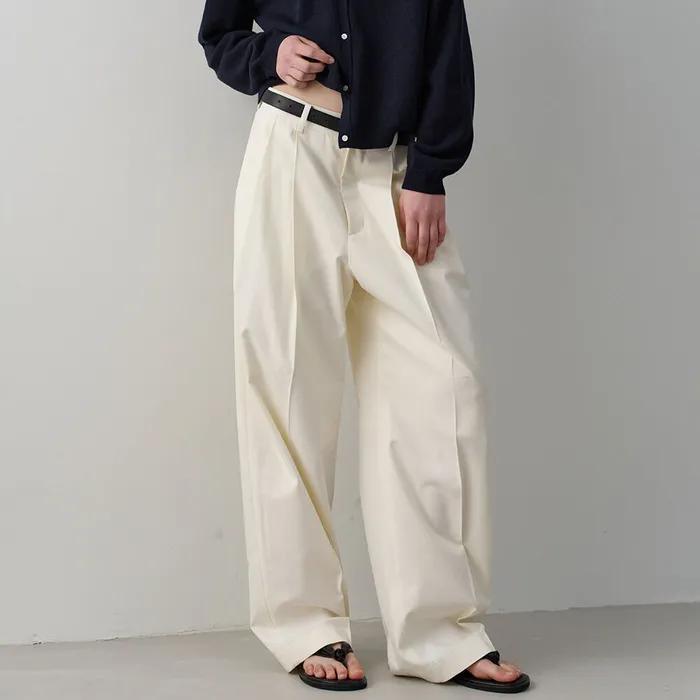 코튼 투턱 와이드 팬츠_off white