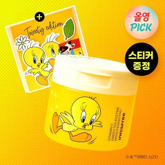 [4월올영픽]이니스프리 비타민C 잡티 톤업 패드 60매 기획 (+트위티 스티커)