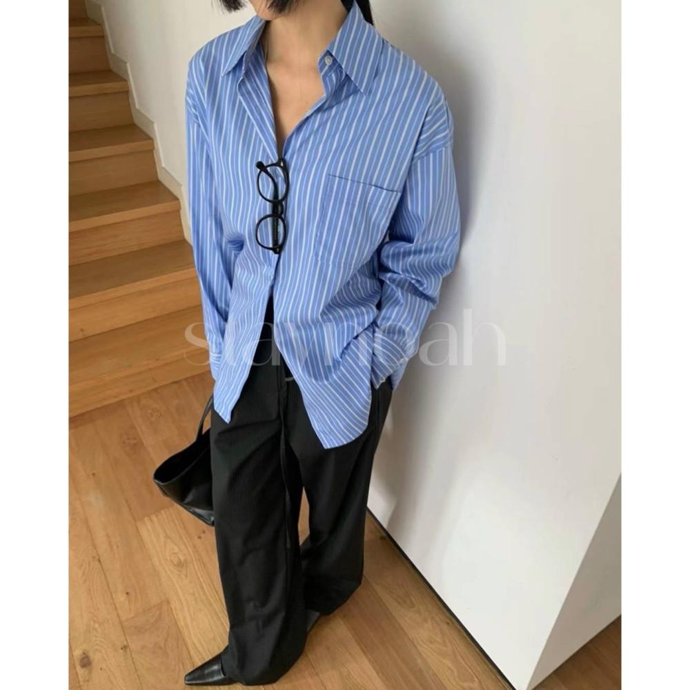 hander 핸더 위니 남방 루즈핏 스트라이프 긴팔 남방 (3c)