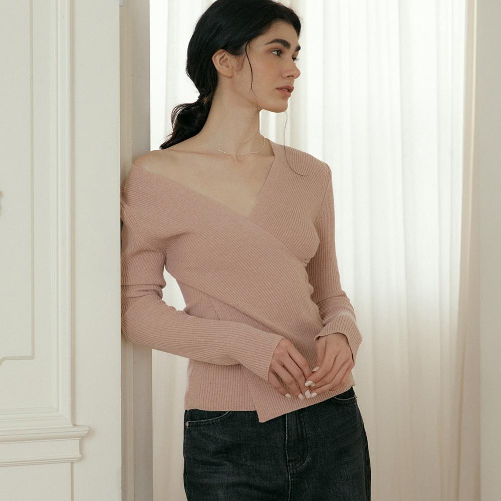 comos 1047 cross V-neck knit (pink)