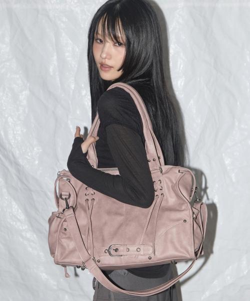 벨티드 워싱 레더백 (BABY PINK) F25QE990