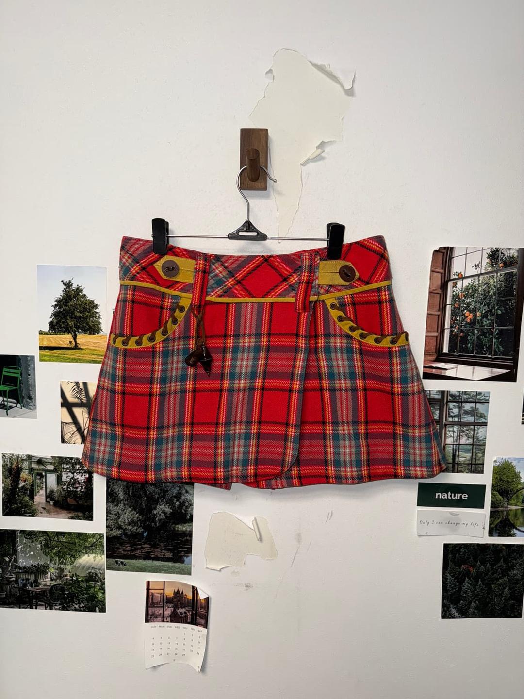 Egoist red western punk wool pleats sk | 후루츠패밀리