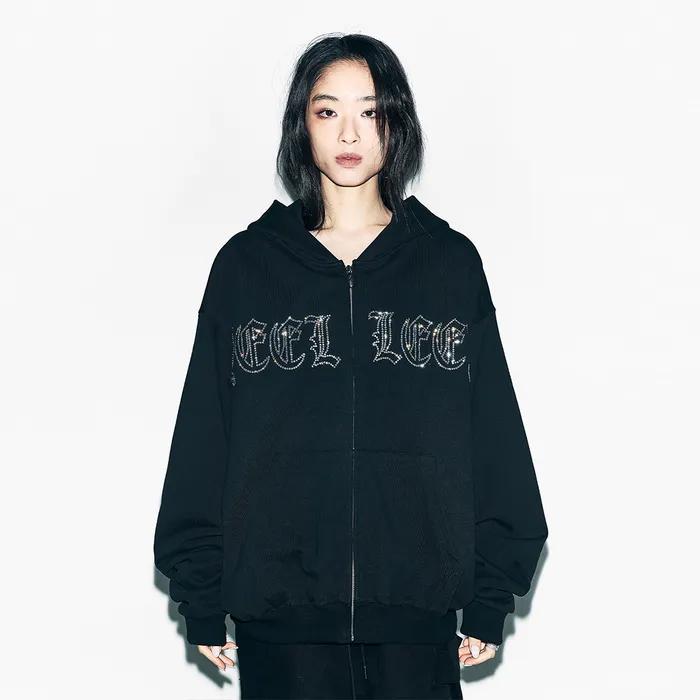 STUDDED ZIP-UP HOODIE OVERSIZED BLACK