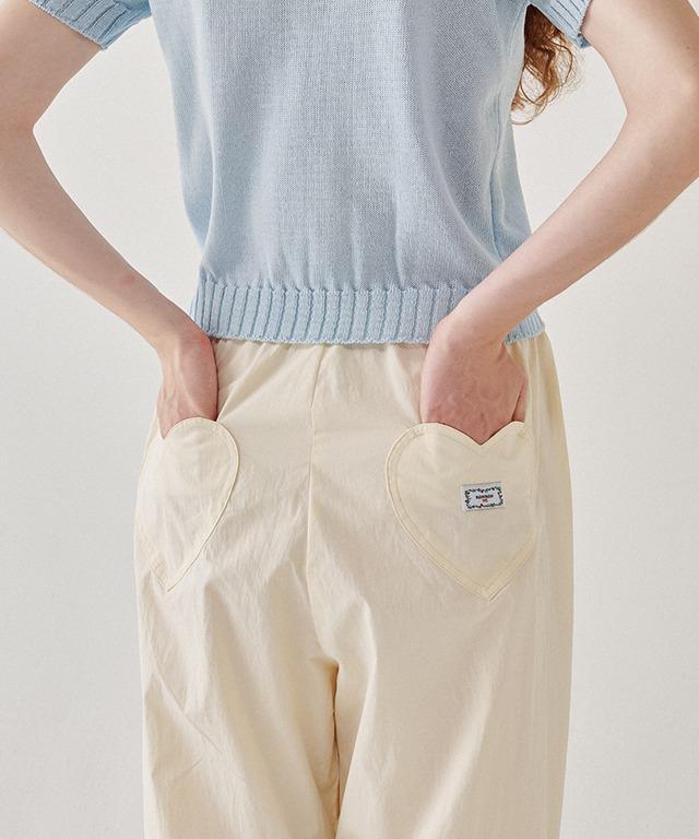 BACK HEART STITCH POCKET BANDING PANTS BUTTER