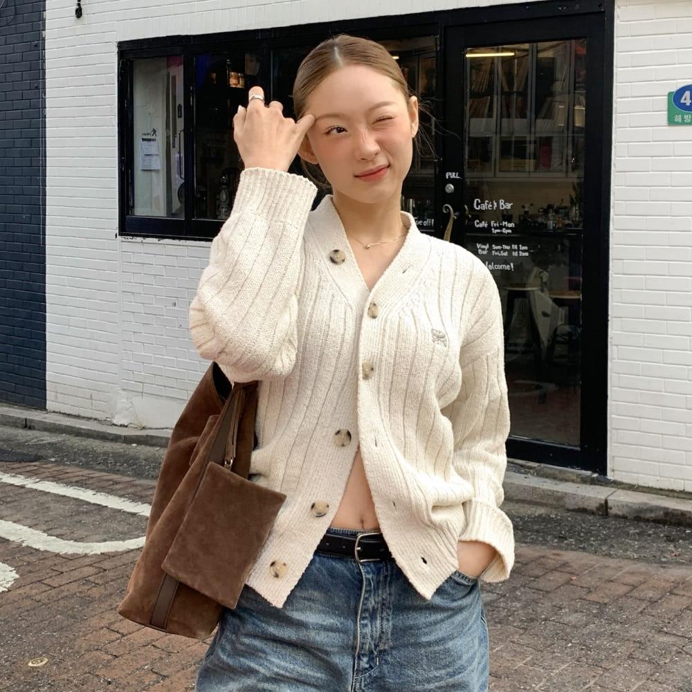 [젤라비PICK] 파로 오버 사이즈 부클 가디건 루센트 아이보리