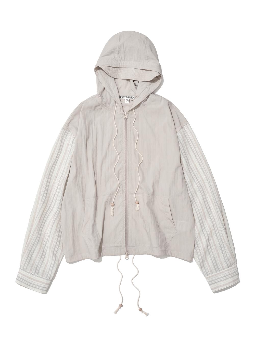 [WOMEN] STRIPE SLEEVE HOODED JACKET_BEIGE