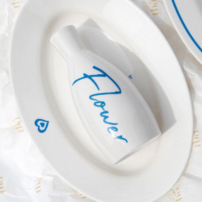 TBA 세라믹 그릇 오발접시 심플하트 블루 004