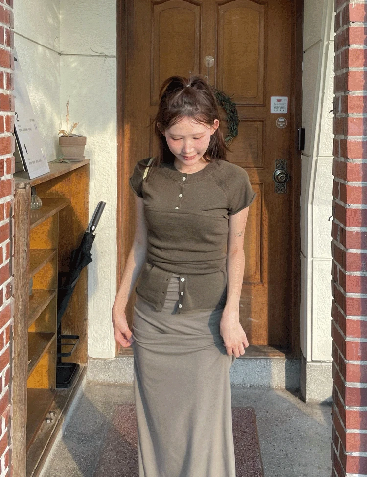 (입고지연5-7소요) [Set] [간절기 레이어드] 반팔 니트 가디건&탑 세트(3color)