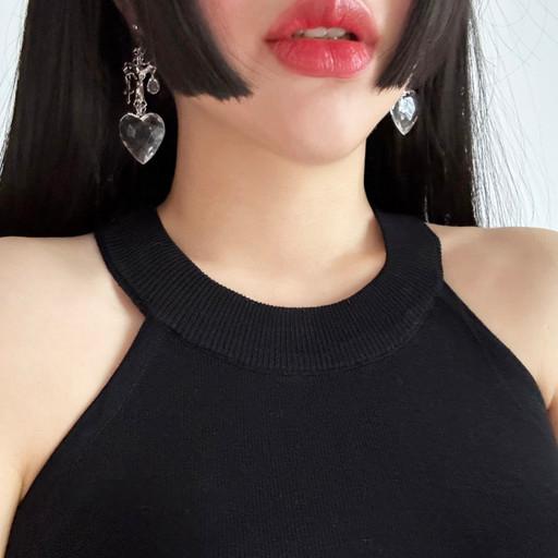 (귀찌/피어싱O) 강림 볼드십자가 투명하트귀걸이