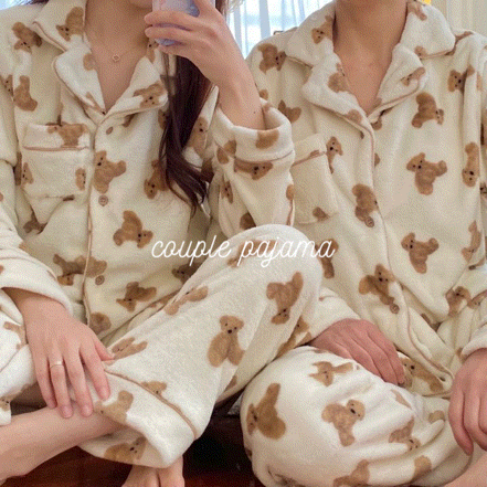 (당일출고/인기강추/커플잠옷) 아이베어 곰 테디베어 수면 긴팔 커플잠옷 홈웨어 파자마파티 담요