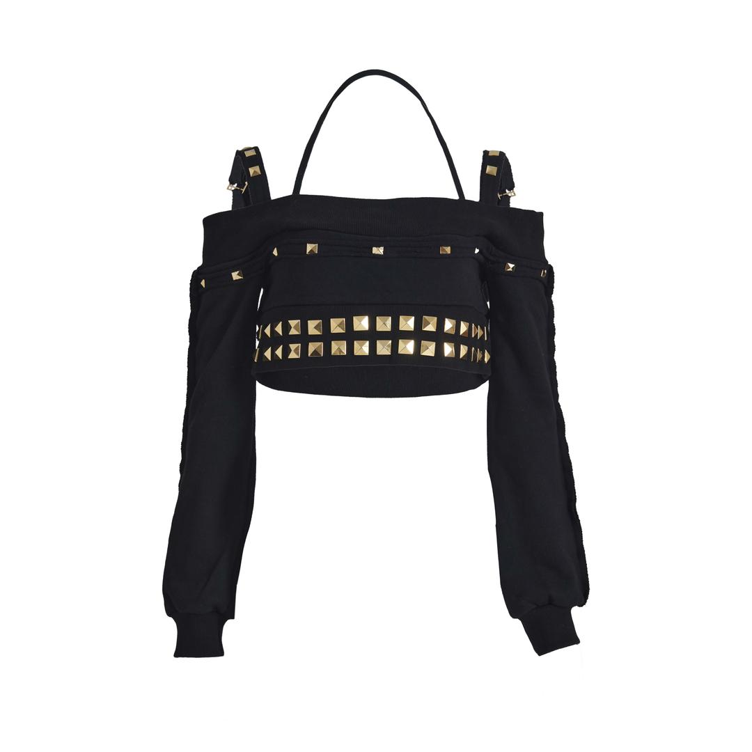 Gold studs damaged crop top (black)