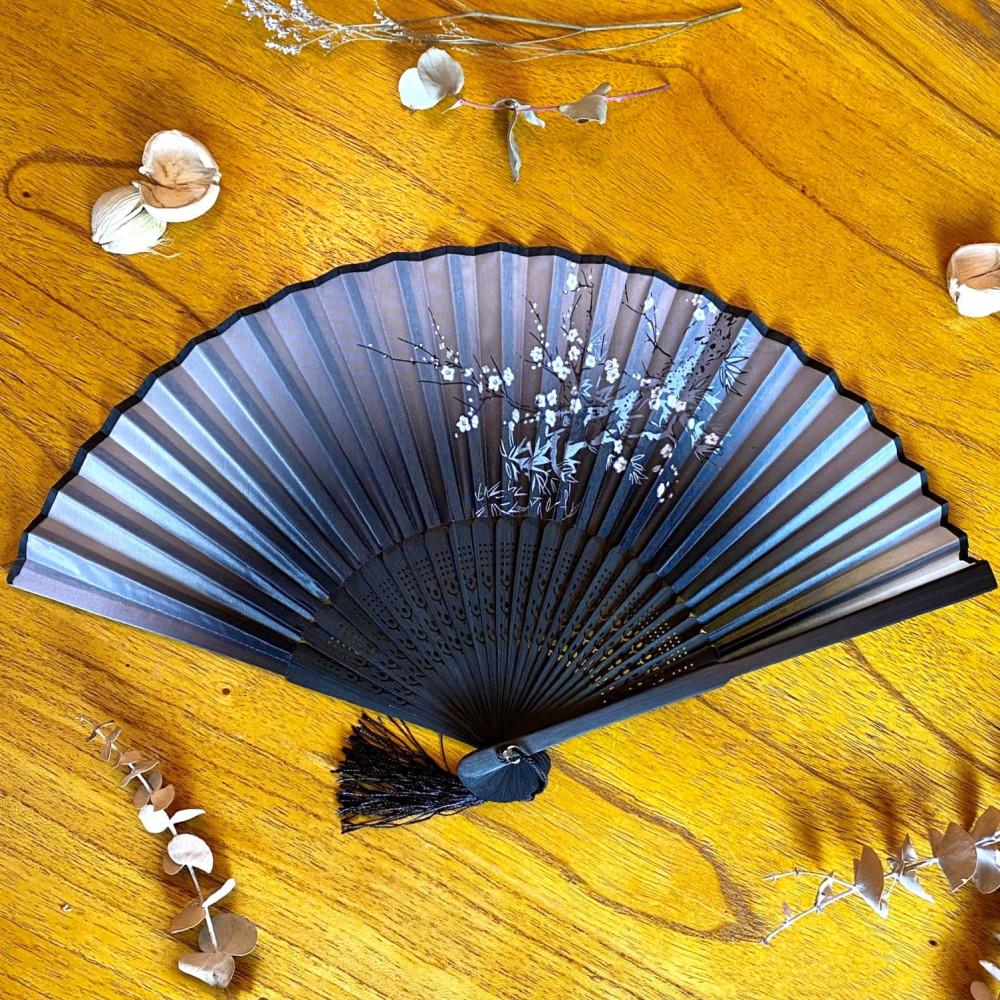 수공예 타공 실크 전통 부채(매화나무)